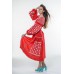 Boho Style Ukrainian Embroidered Dress "Starry Sky" white on red 